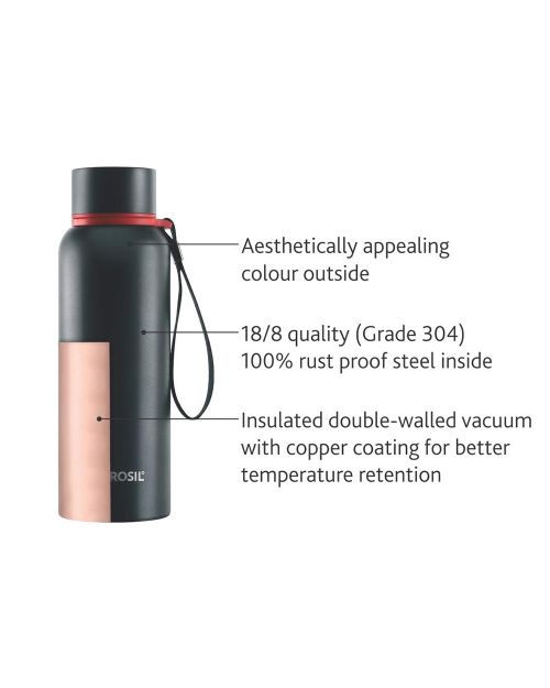 Borosil Hydra Trek Bottle- Black- 700ml