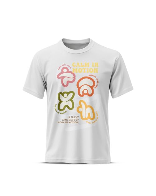 Calm In Motion Grey's And Blues Pima Round Neck T-Shirt -White