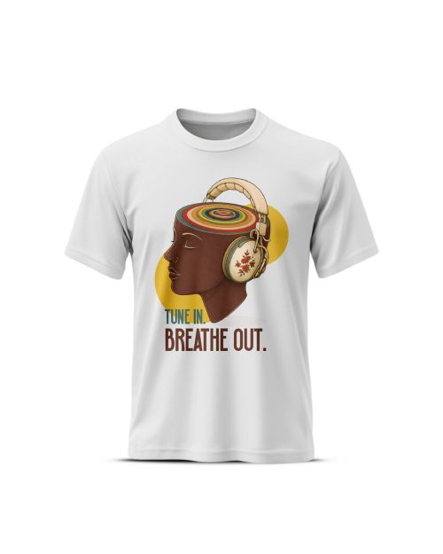 Tune In Breath Out Grey's And Blues Pima Round Neck T-Shirt -White