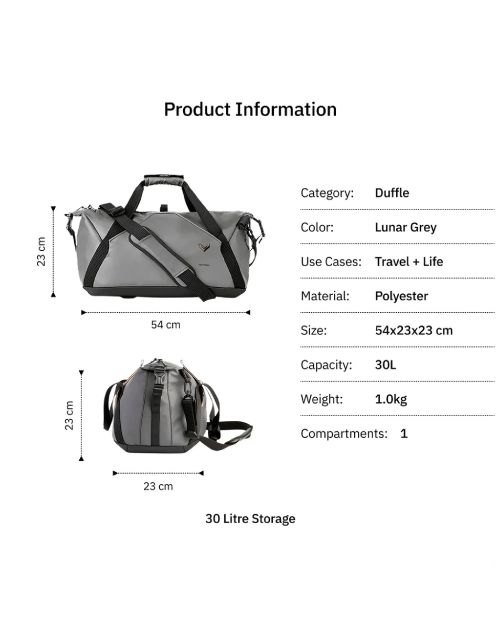 Vantora Luna Duffle- Grey- 50L