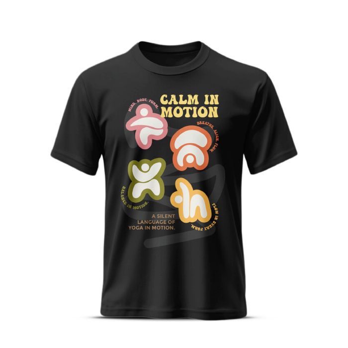 Calm In Motion Grey's And Blues Pima Round Neck T-Shirt -Black