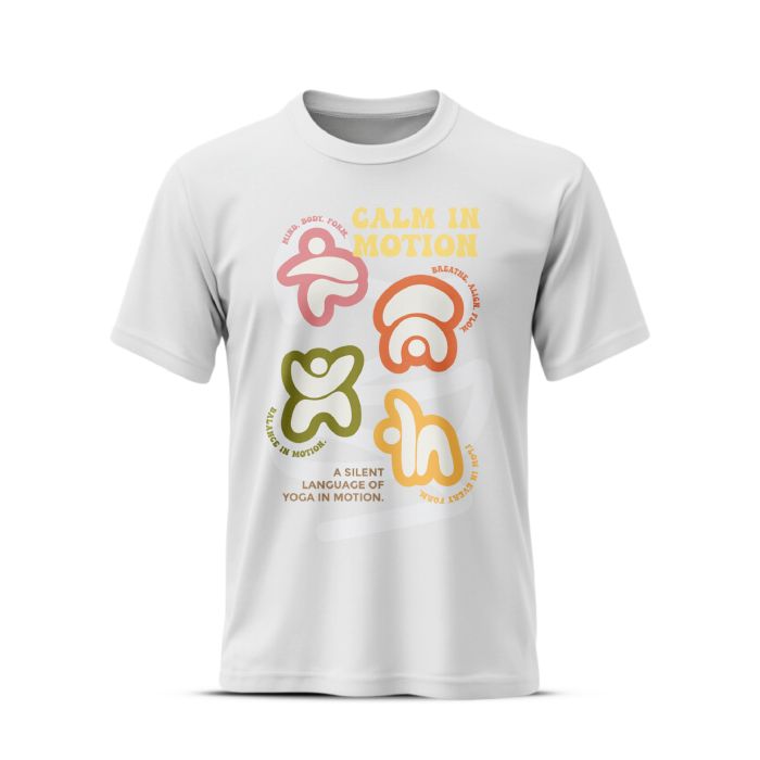 Calm In Motion Grey's And Blues Pima Round Neck T-Shirt -White