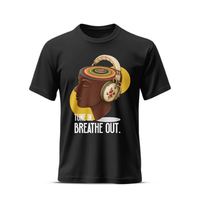 Tune In Breath Out Grey's And Blues Pima Round Neck T-Shirt -Black
