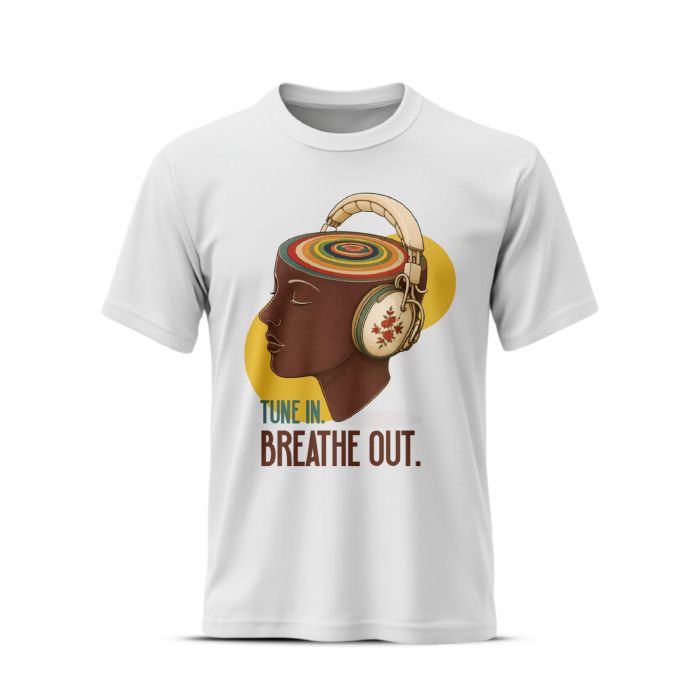 Tune In Breath Out Grey's And Blues Pima Round Neck T-Shirt -White
