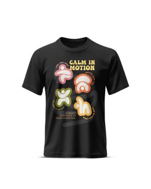 Calm In Motion Grey's And Blues Pima Round Neck T-Shirt -Black