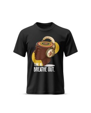 Tune In Breath Out Grey's And Blues Pima Round Neck T-Shirt -Black