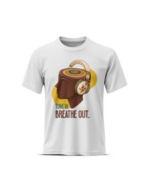 Tune In Breath Out Grey's And Blues Pima Round Neck T-Shirt -White